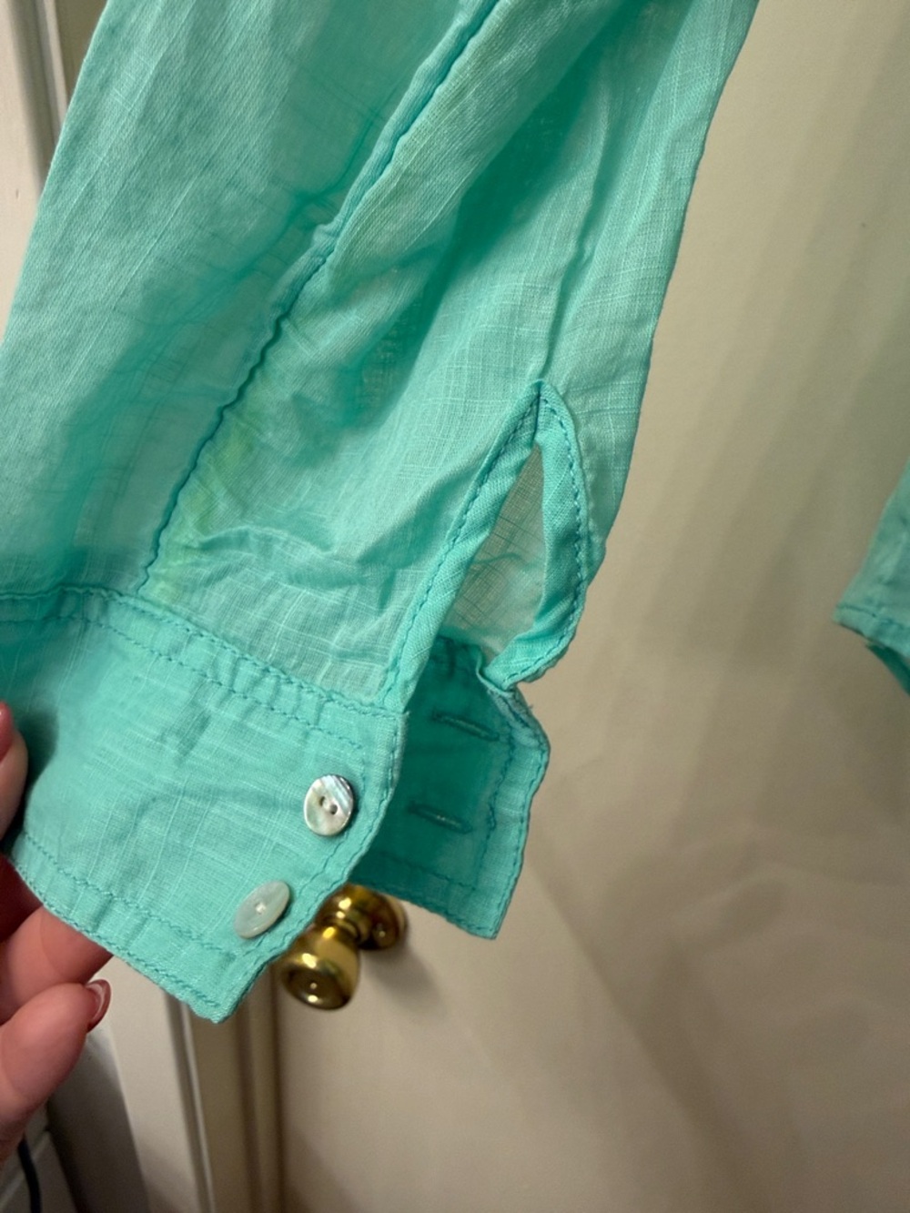 Express Turquoise Button-Up Shirt with Chest Pockets - Picture 4 of 7